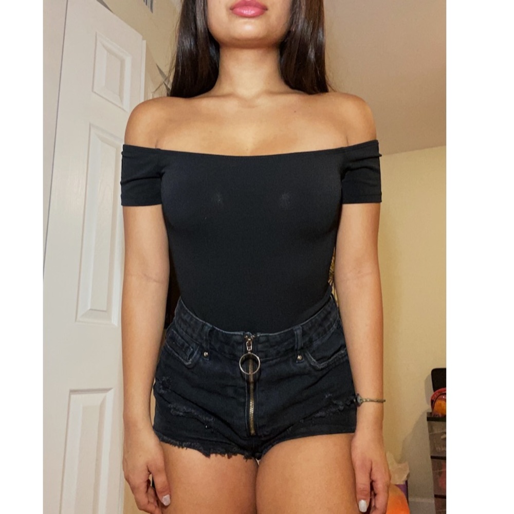 Off the shoulder black bodysuit